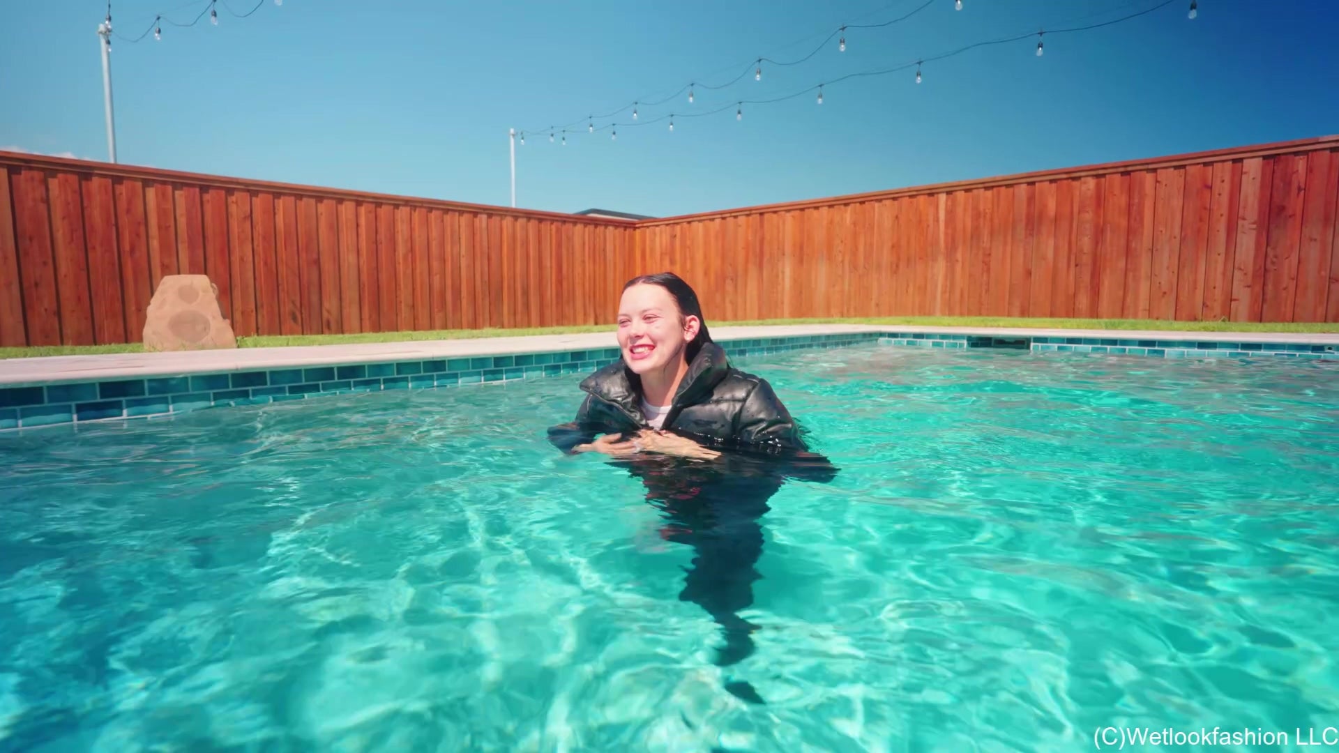 Jenny Goes for a Swim in Yoga Pants, Shirt and a Jacket