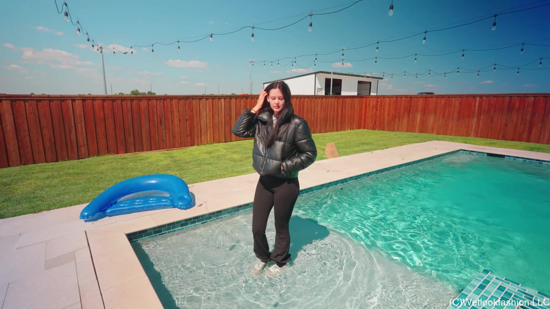Jenny Goes for a Swim in Yoga Pants, Shirt and a Jacket