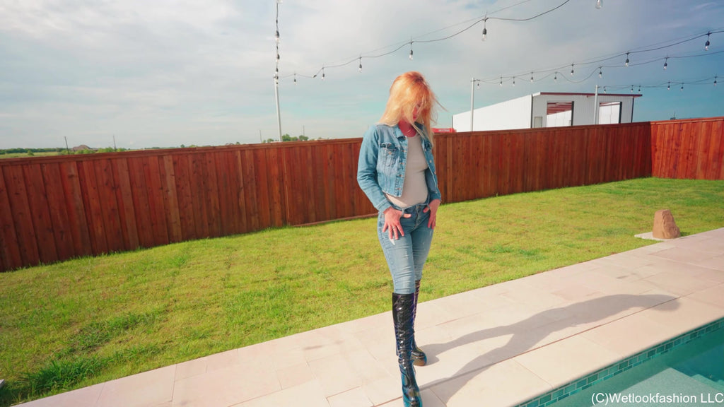 Jessica Goes for a Swim in Jeans and Shiny Boots