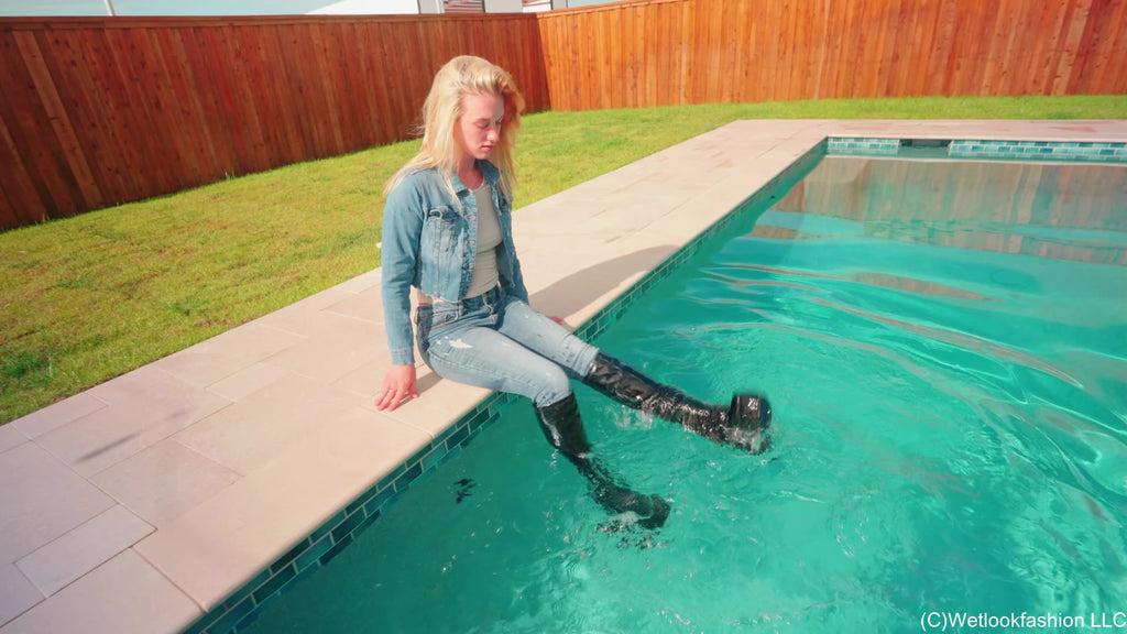 Jessica Goes for a Swim in Jeans and Shiny Boots