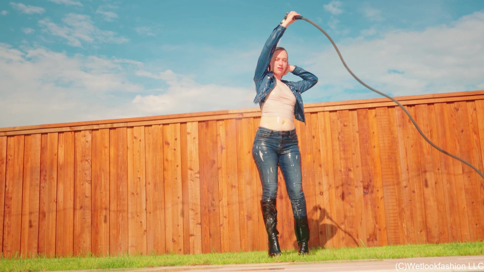 Jessica Goes for a Swim in Jeans and Shiny Boots