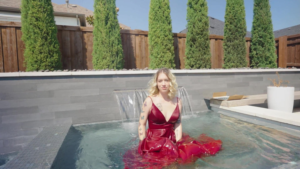 Jessica Swims in a Red Ball Gown