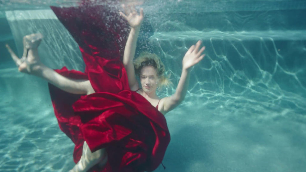 Jessica Swims in a Red Ball Gown