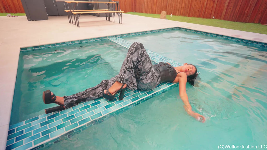 Jolissa Takes a Dip in Camo Cargos, Satin Top and Heels