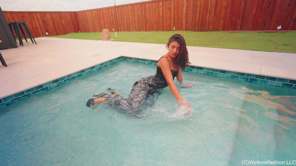 Jolissa Takes a Dip in Camo Cargos, Satin Top and Heels