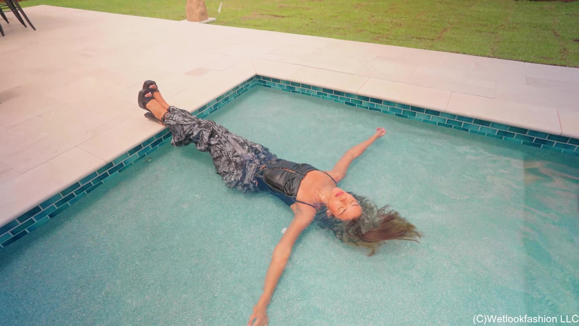 Jolissa Takes a Dip in Camo Cargos, Satin Top and Heels