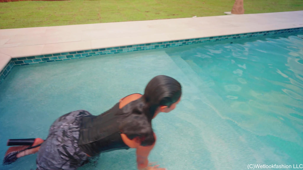 Jolissa Takes a Dip in Camo Cargos, Satin Top and Heels
