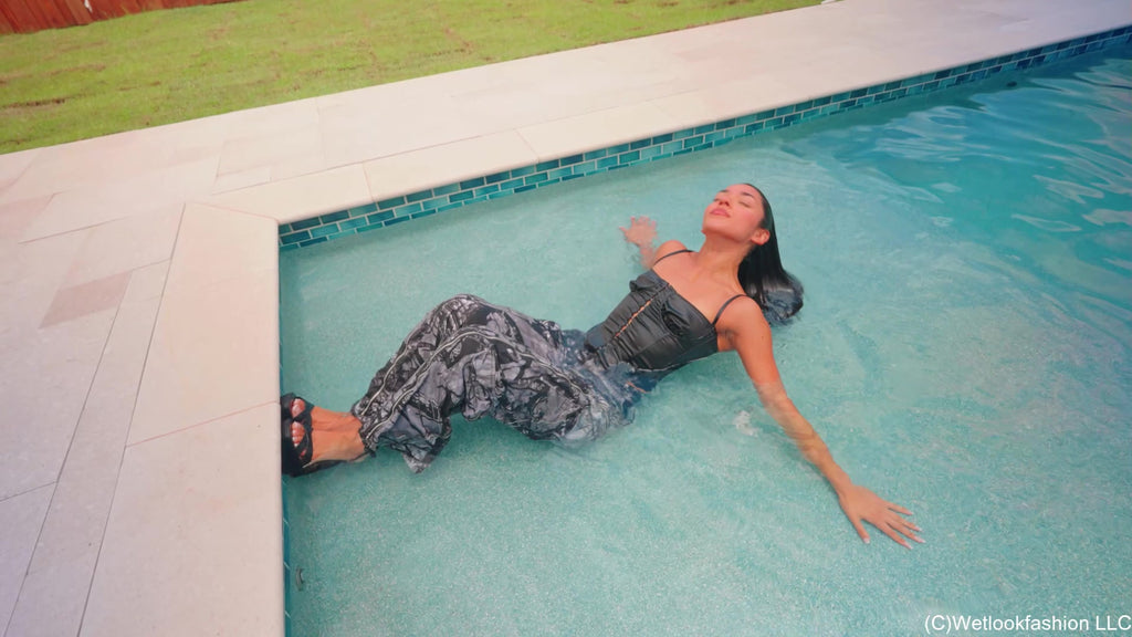 Jolissa Takes a Dip in Camo Cargos, Satin Top and Heels