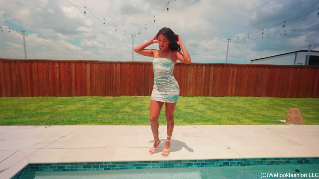 Jolissa Takes a Dip in the Pool Wearing a Hot Mini Dress