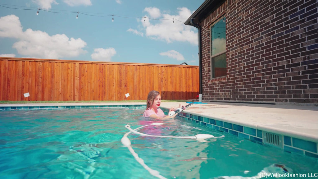 Joy Falls in the Pool In Cargo Pants and a T-shirt