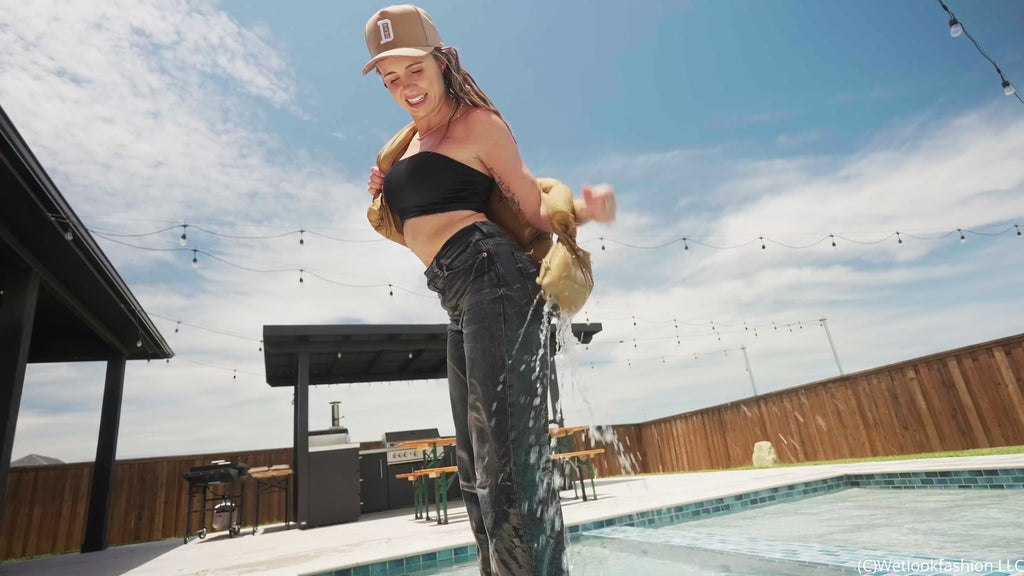 Joy Goes for a Swim in a Casual Jeans Outfit