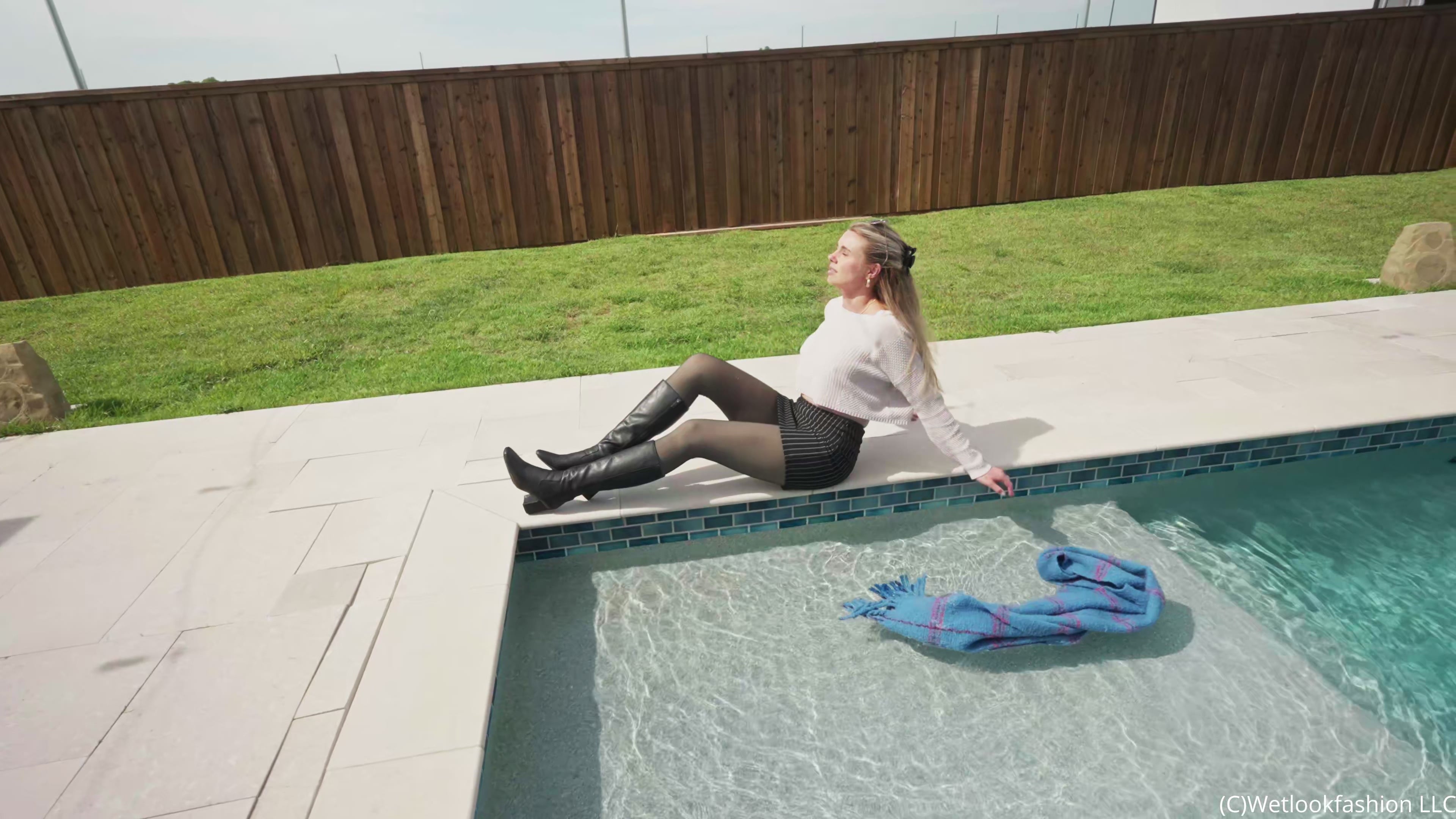 Joy Soaks Her Business Skirt Outfit in the Pool