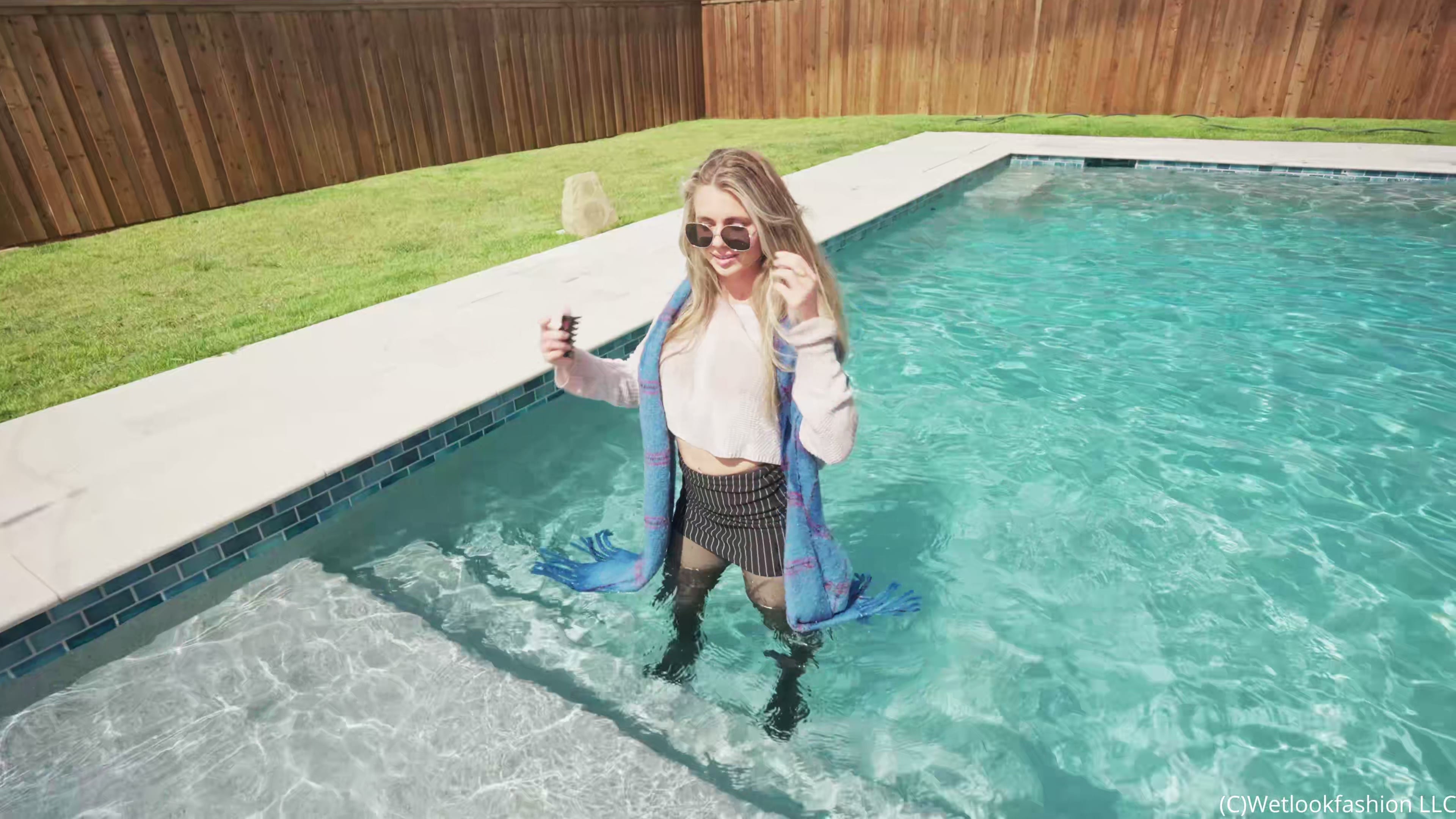 Joy Soaks Her Business Skirt Outfit in the Pool