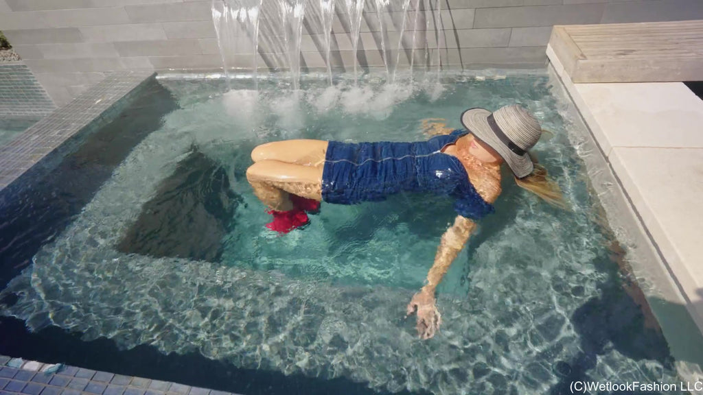 Joy Swims in a Denim Dress and Cowgirl Boots
