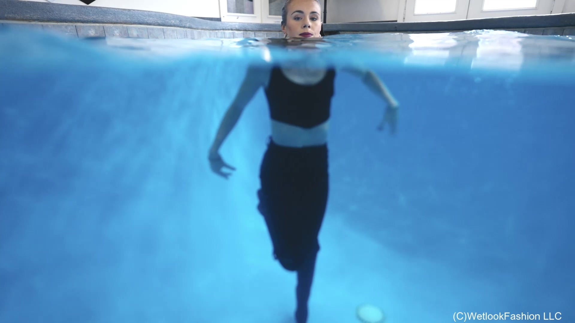 Joy's First Dive into the Pool Wearing a Hot Leather Outfit