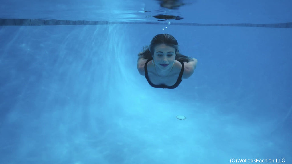 Joy's First Dive into the Pool Wearing a Hot Leather Outfit