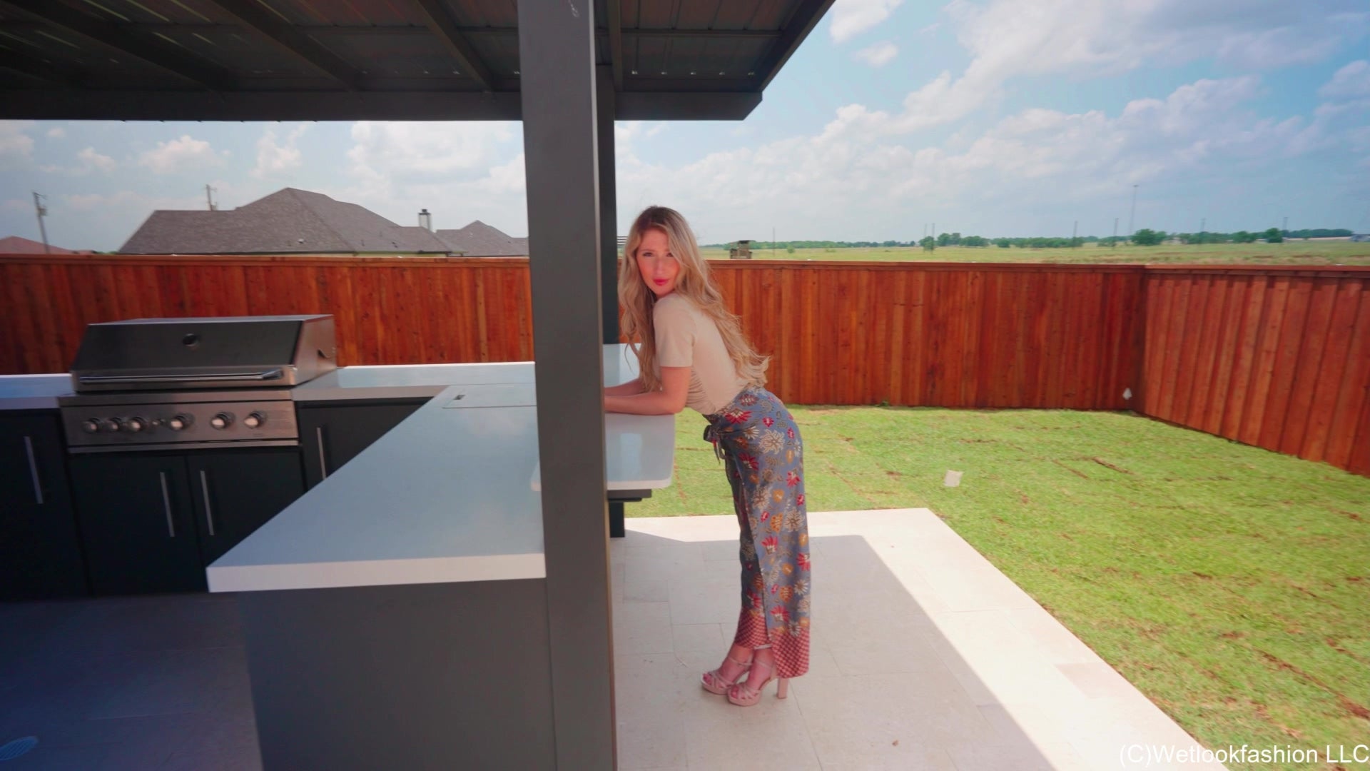 Kate Goes for a Swim in a Tight Shirt and Satin Pants