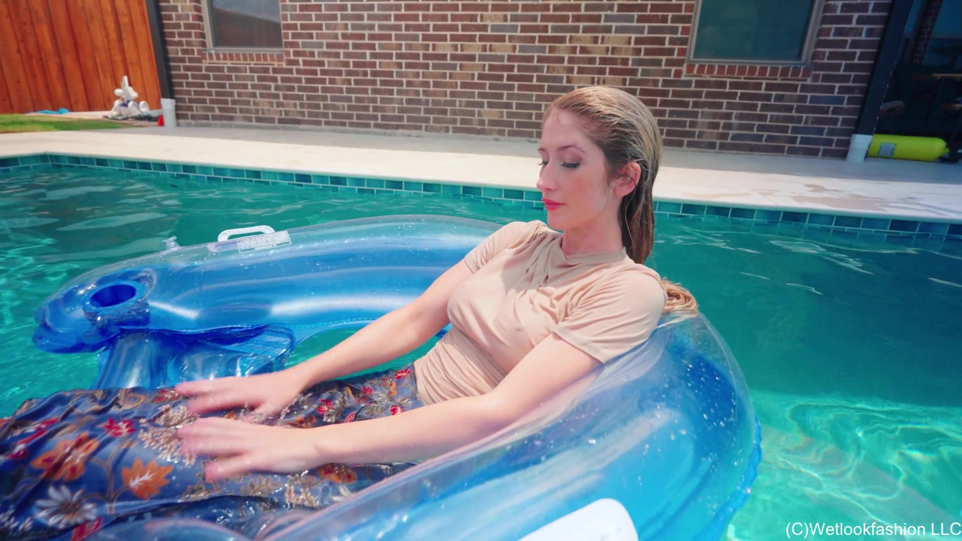 Kate Goes for a Swim in a Tight Shirt and Satin Pants