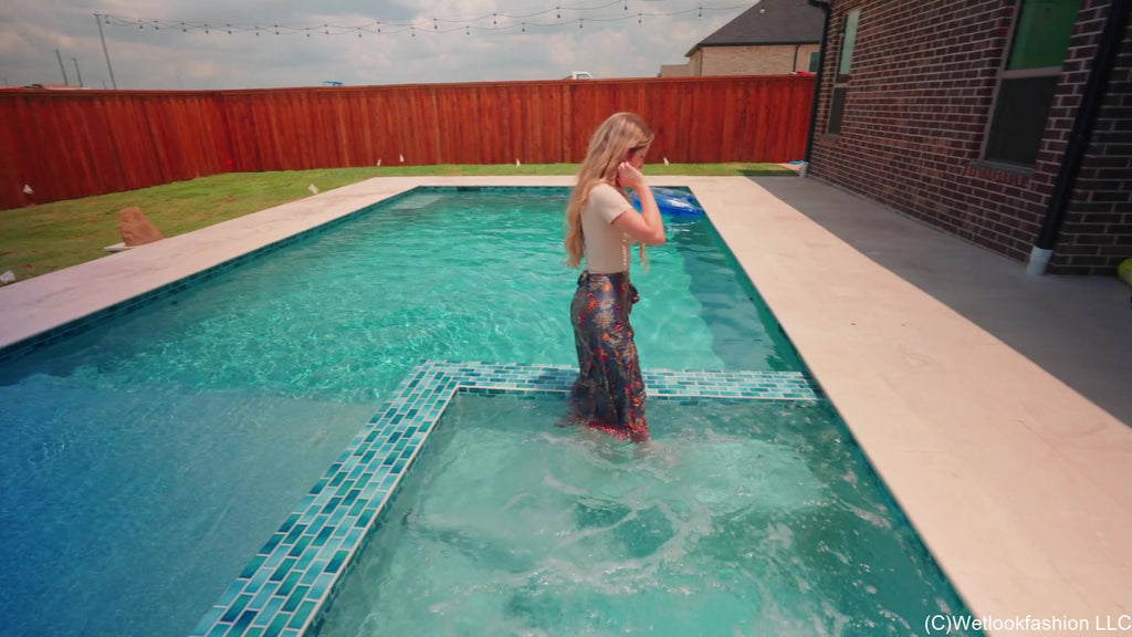 Kate Goes for a Swim in a Tight Shirt and Satin Pants
