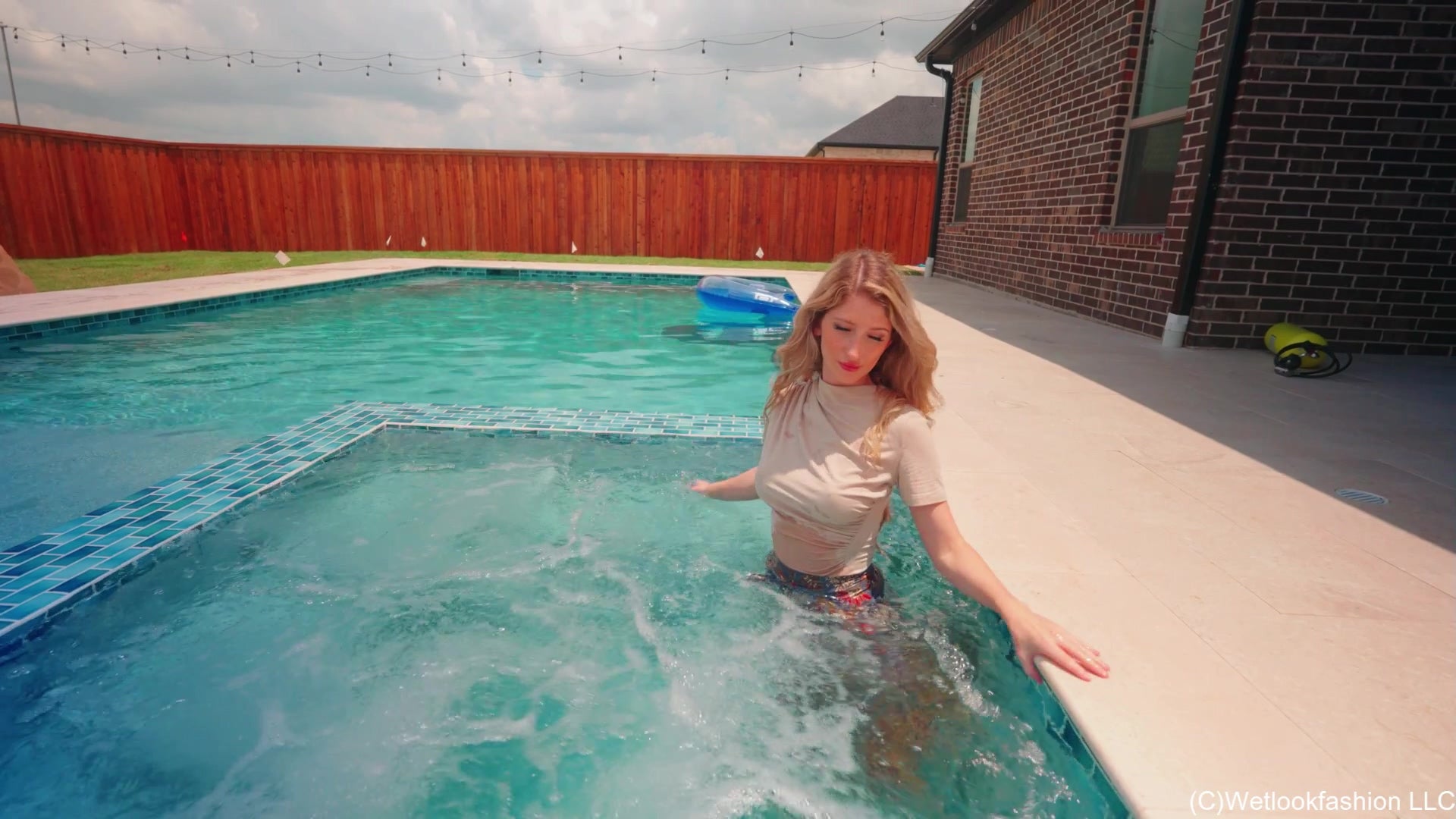 Kate Goes for a Swim in a Tight Shirt and Satin Pants