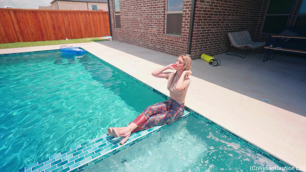 Kate Goes for a Swim in a Tight Shirt and Satin Pants