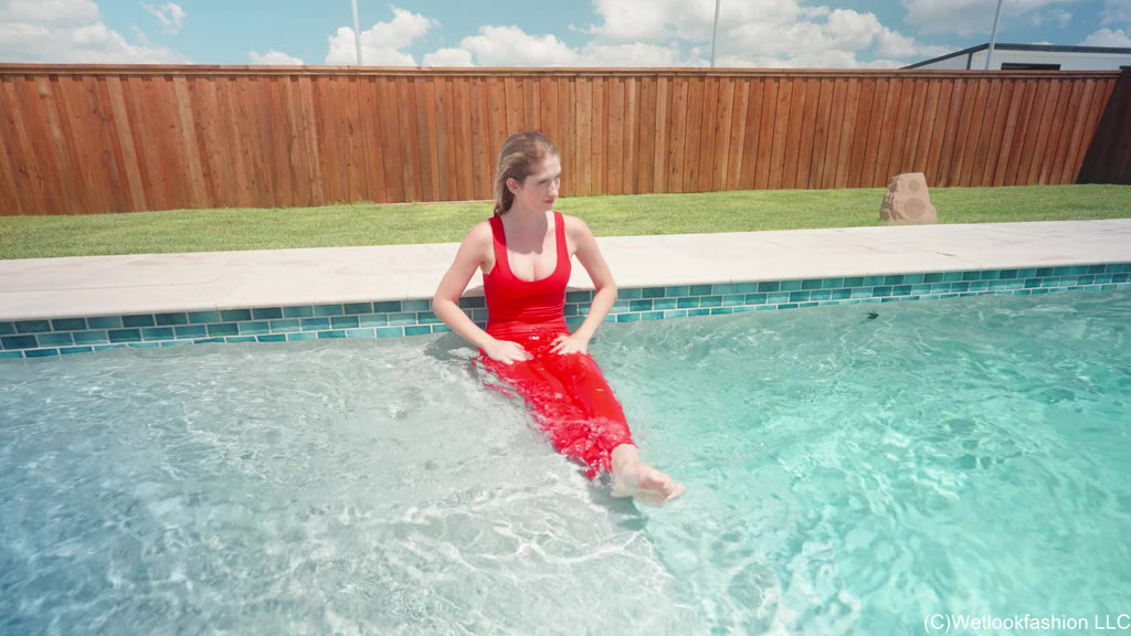 Kate Swims in a Red Jumpsuit