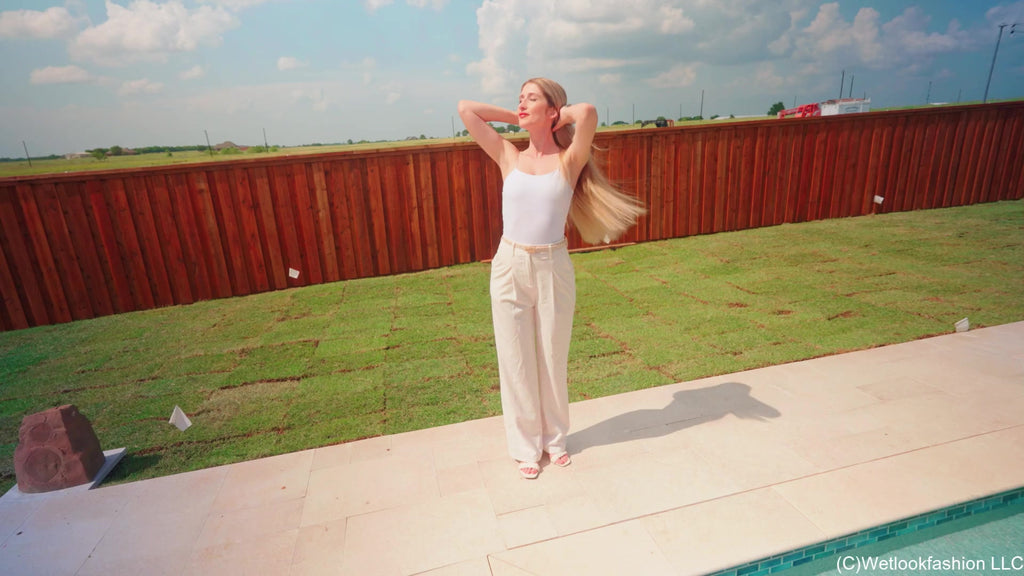 Kate Gets Wet in White and Beige