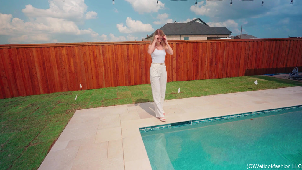 Kate Gets Wet in White and Beige