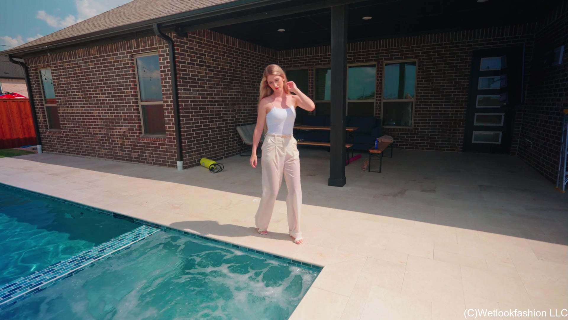 Kate Gets Wet in White and Beige
