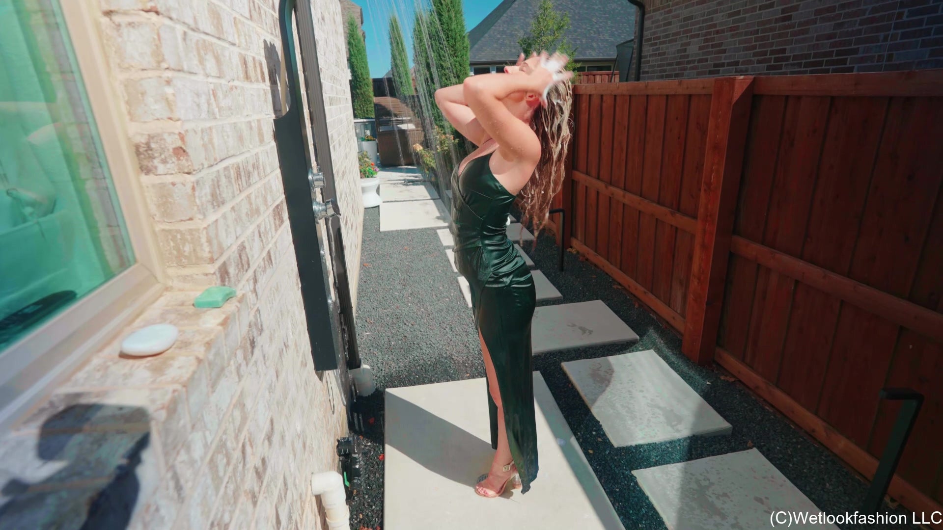 Kate Swims in a Green Satin Dress