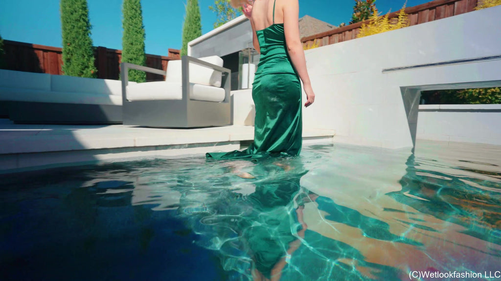 Kate Swims in a Green Satin Dress