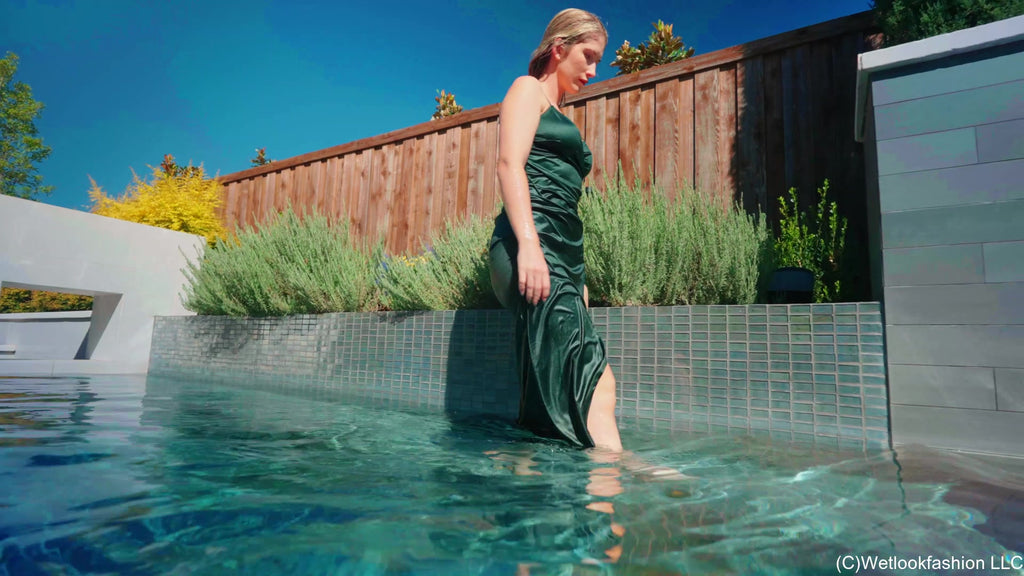 Kate Swims in a Green Satin Dress
