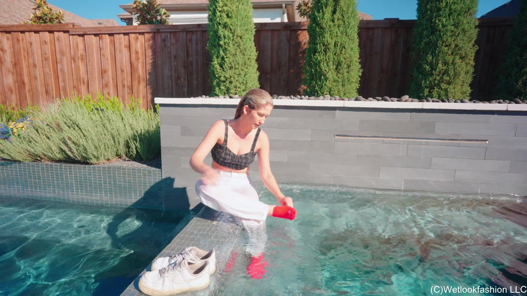 Kate's Morning Swim Wearing White Jeans, Top and Sneakers