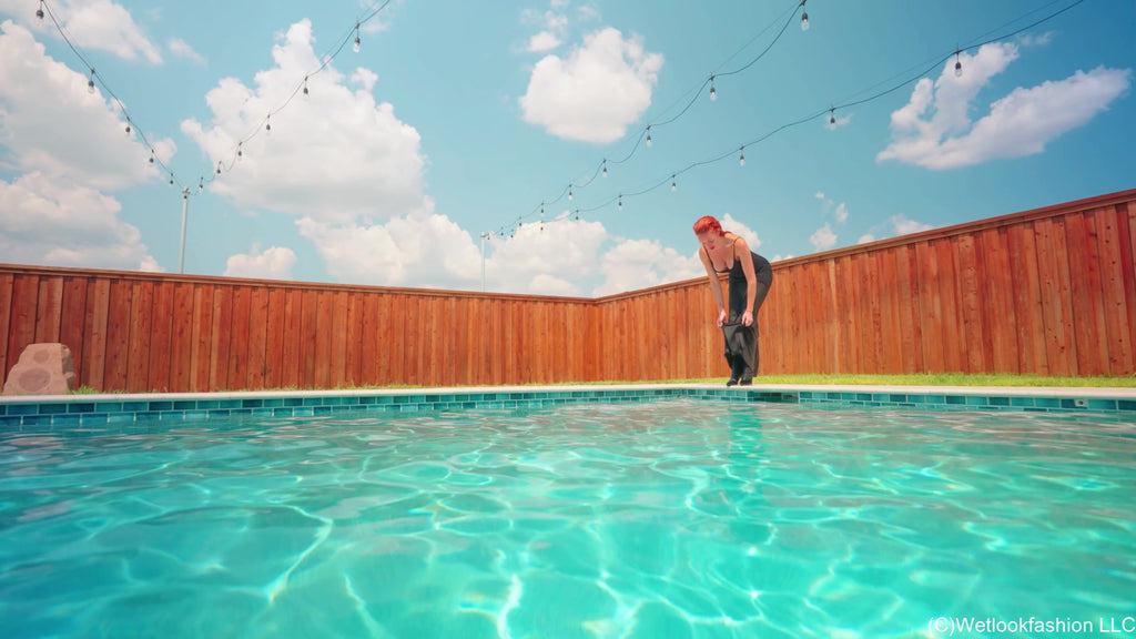 Krispeachi Swims in a Shiny Black Maxidress
