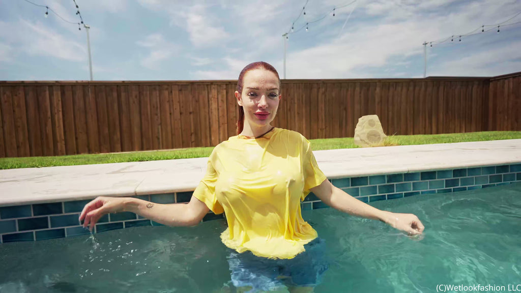 Krispeachi Swims in Jeans Shorts, T-Shirt and Boots