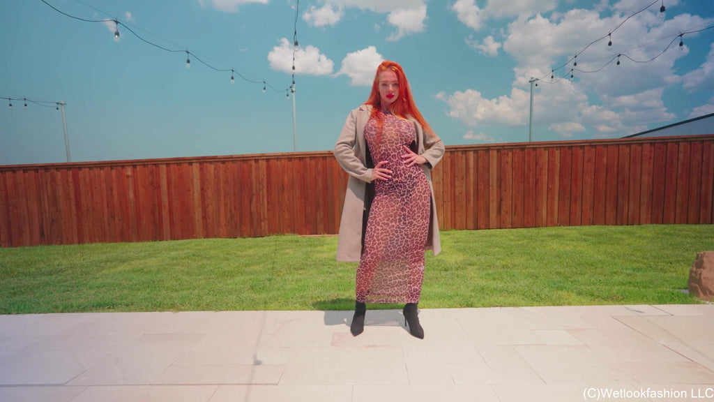 Krispeachi's Pool Dip in a Sheer Maxi Dress, Coat and Boots