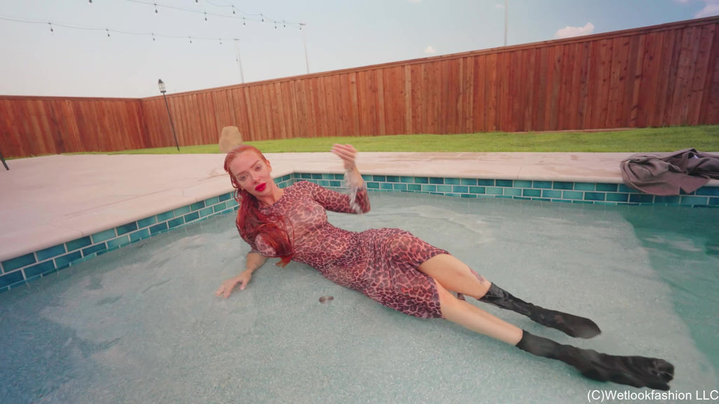 Krispeachi's Pool Dip in a Sheer Maxi Dress, Coat and Boots