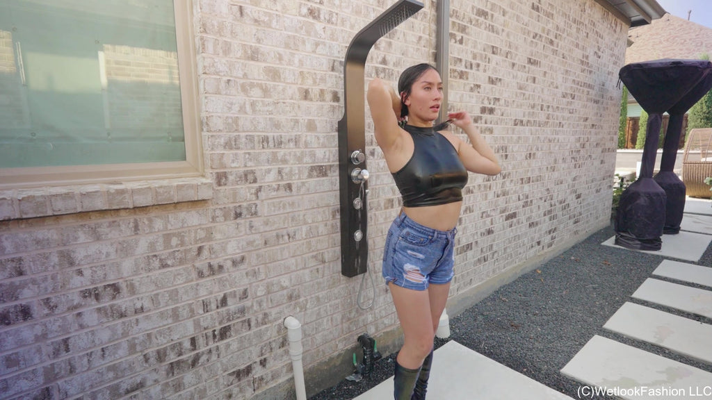 Kylie Gets Swims in Jean Shorts, Crop Top and Boots
