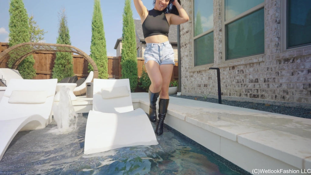 Kylie Gets Swims in Jean Shorts, Crop Top and Boots