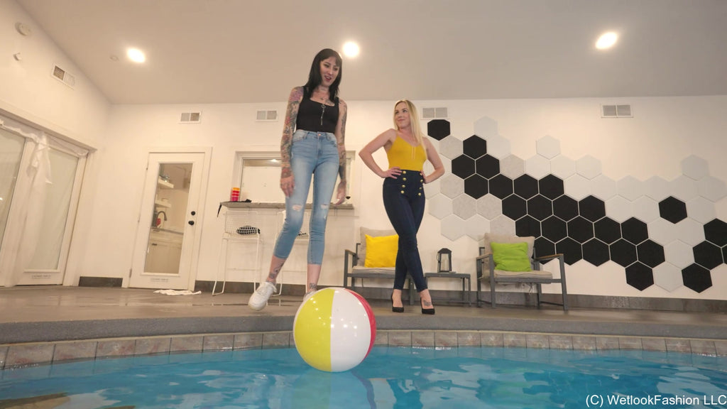 Lexie and Mandi - Pool Shenanigans in Jeans Outfits