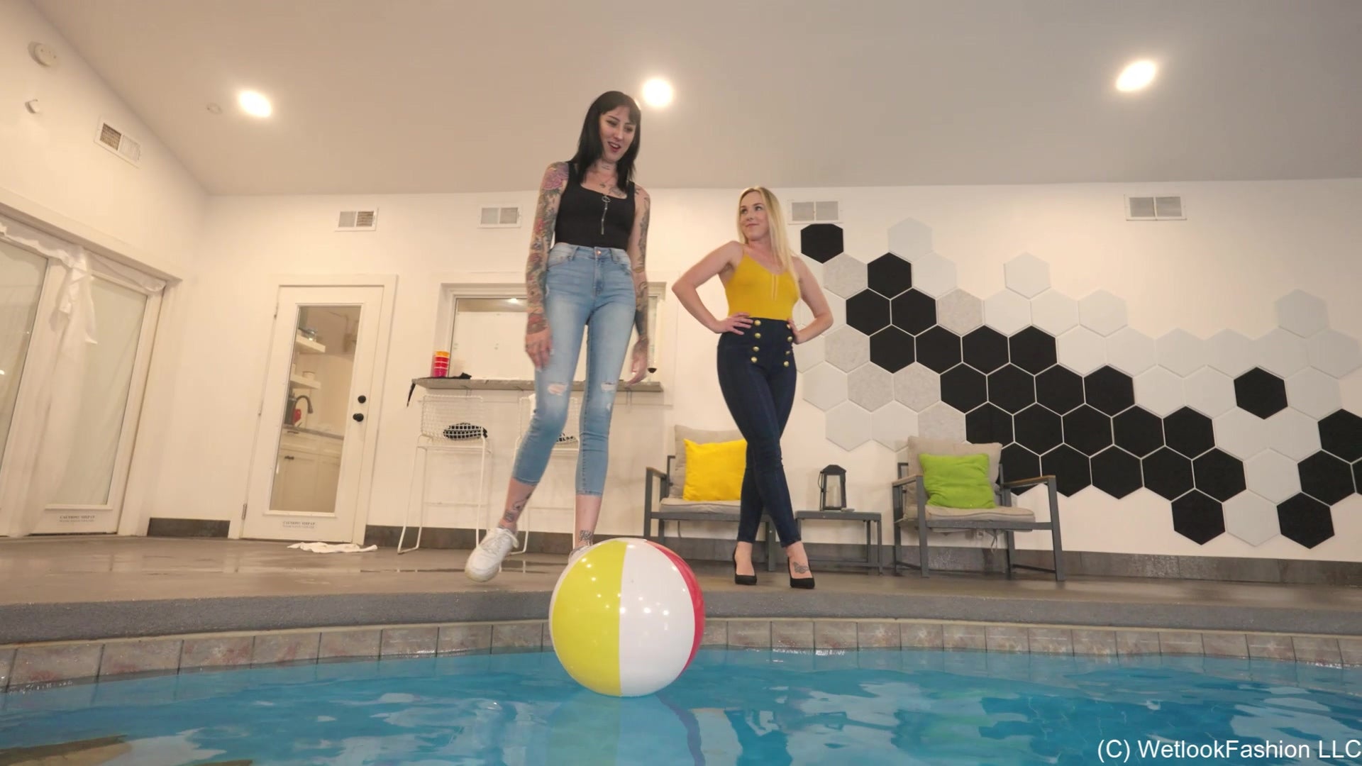 Lexie and Mandi - Pool Shenanigans in Jeans Outfits