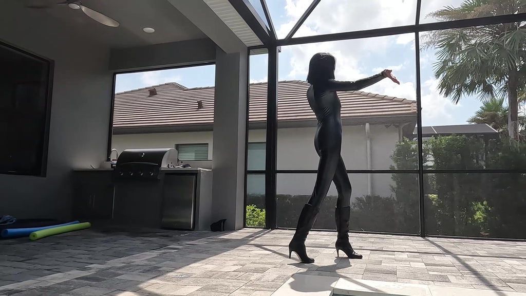 Lexie Swims in a PU Leather Jumpsuit