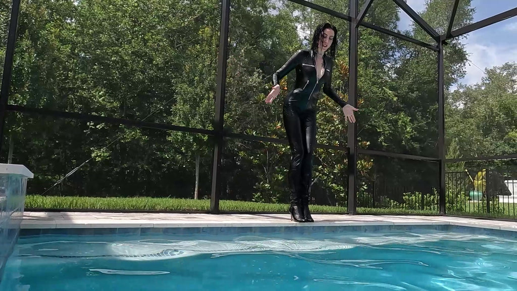 Lexie Swims in a PU Leather Jumpsuit