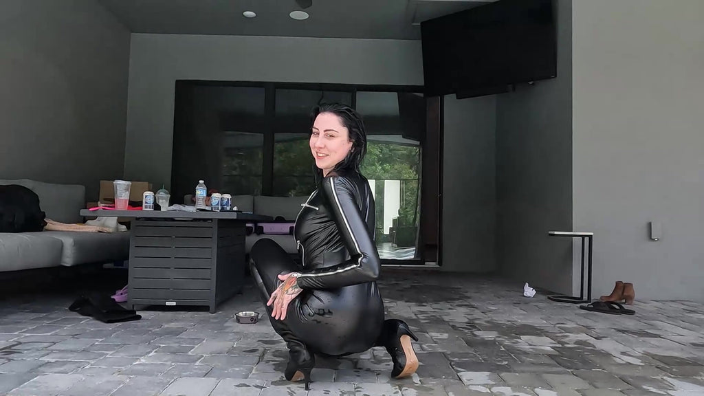 Lexie Swims in a PU Leather Jumpsuit