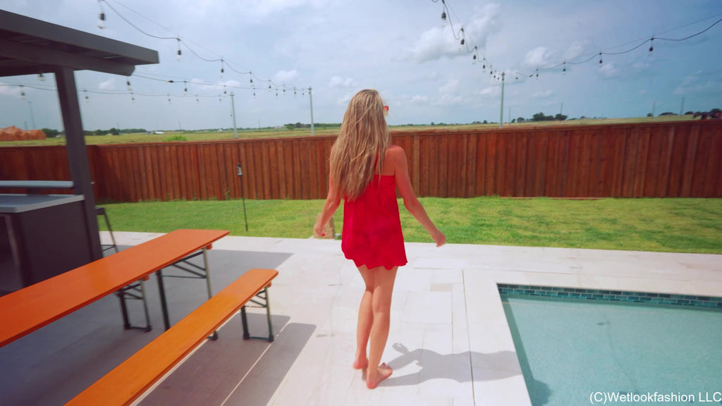 Lila Gets Swims in a Red Nightgown
