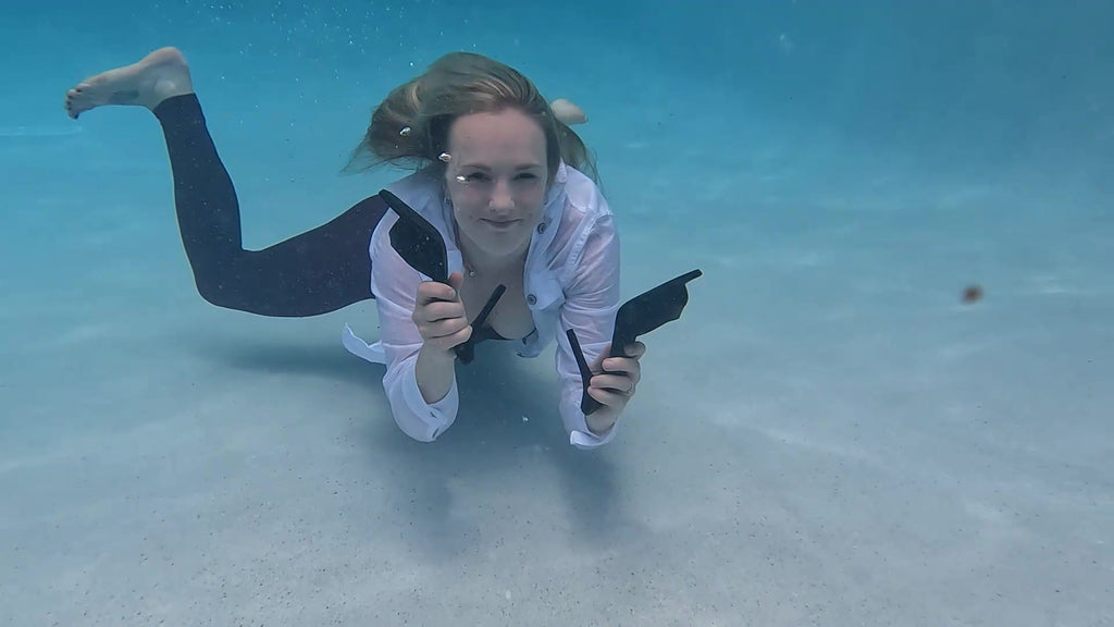 Mandi Enjoys the Pool Wearing Red and White