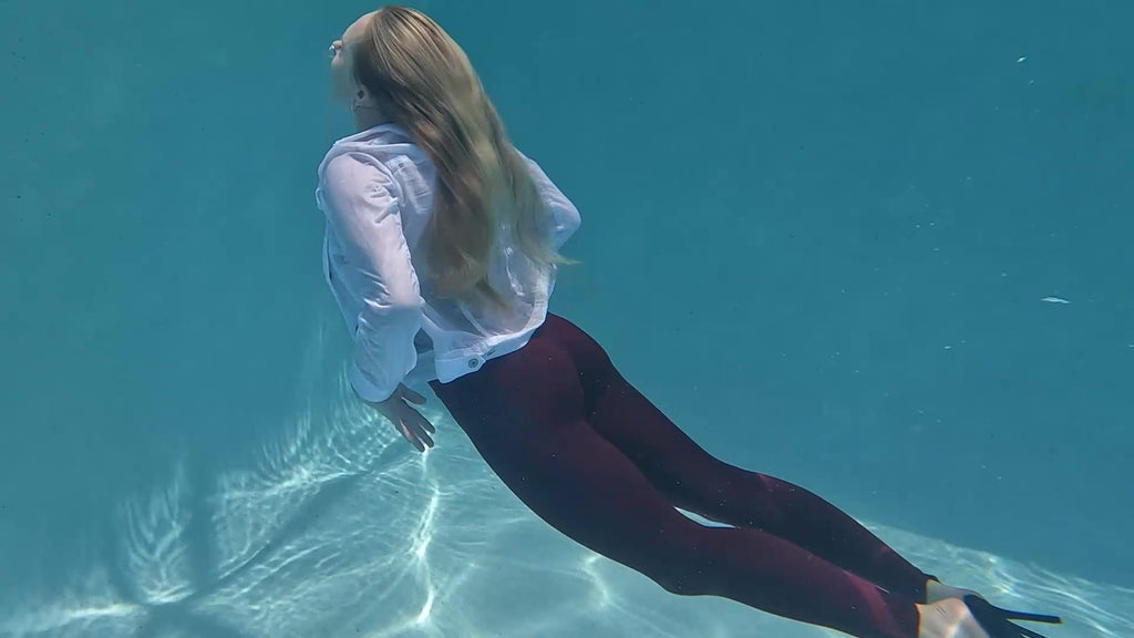 Mandi Enjoys the Pool Wearing Red and White
