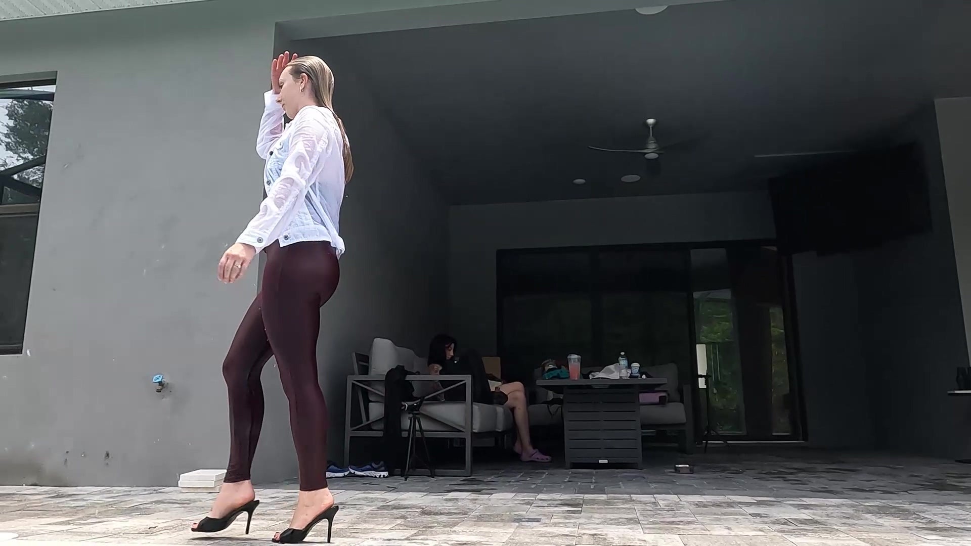 Mandi Enjoys the Pool Wearing Red and White