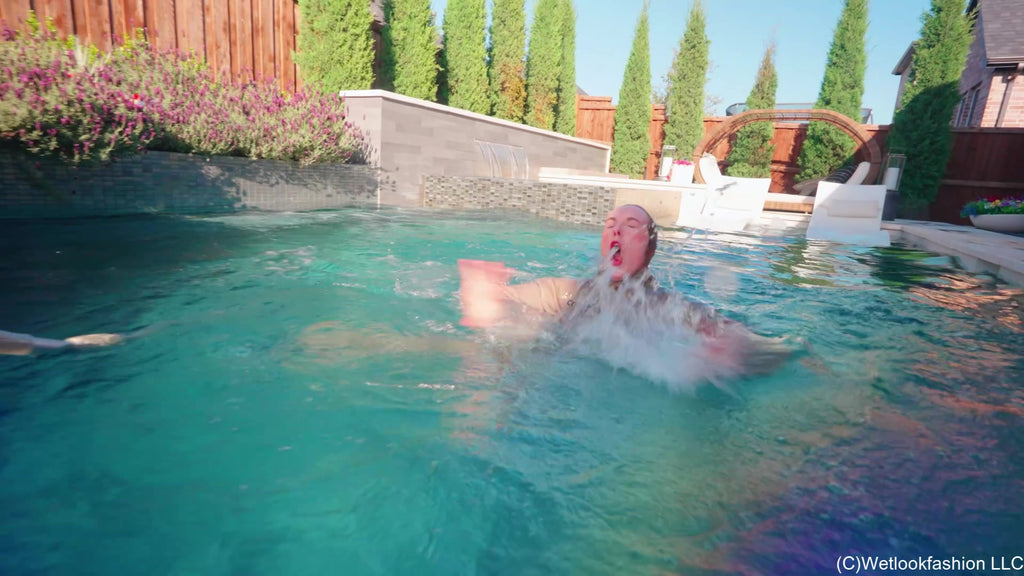 Mandi Falls in the Pool While Cleaning