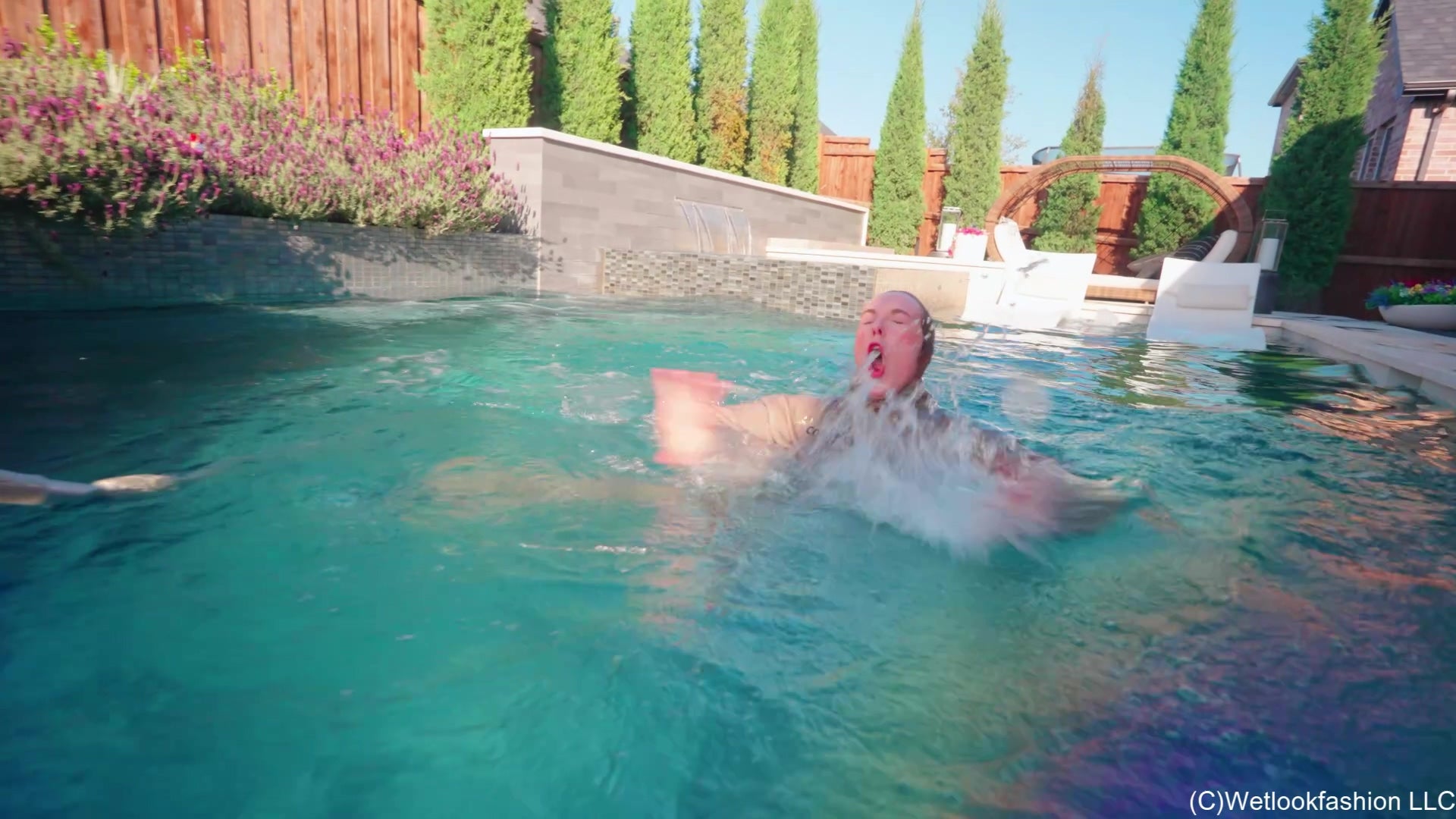 Mandi Falls in the Pool While Cleaning